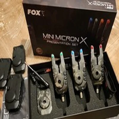 Fox Mini Micron X RARE CAMO Bite Alarm x3 Receiver Set Carp Fishing Tackle BOXED