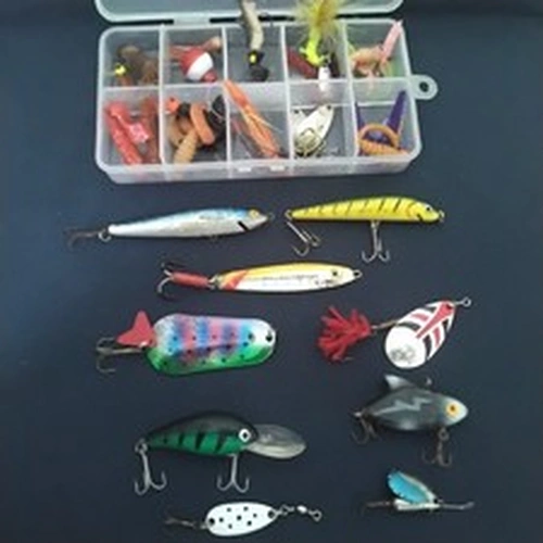 Box Of Freshwater Baits Inclding 2 Spinners, Plus 9 Seperate Lures As Per Photos