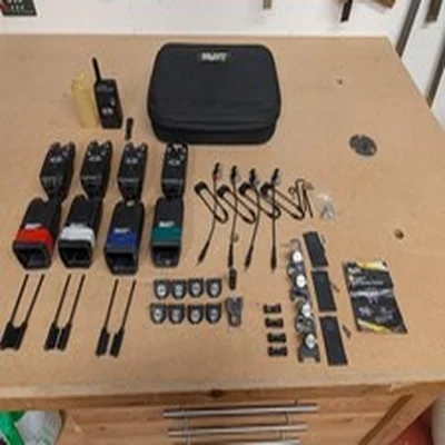 Delkim Txi+ bite alarms with receiver, nite light hangers and snag ears and case