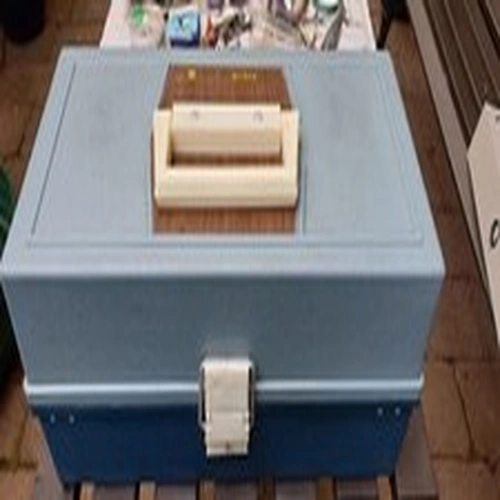   Used Plastic fishing tackle box with various  extras- see photos. Job lot