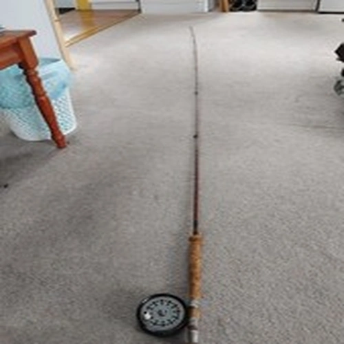 VINTAGE FLY FISHING ROD, REEL AND LINE.