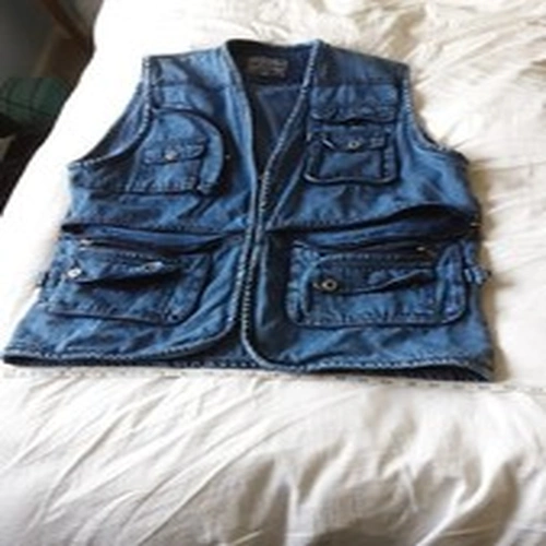 Vintage 70s 80s Junex Fishing Utility Vest Fly Pockets Denim Cotton Men’s XXL