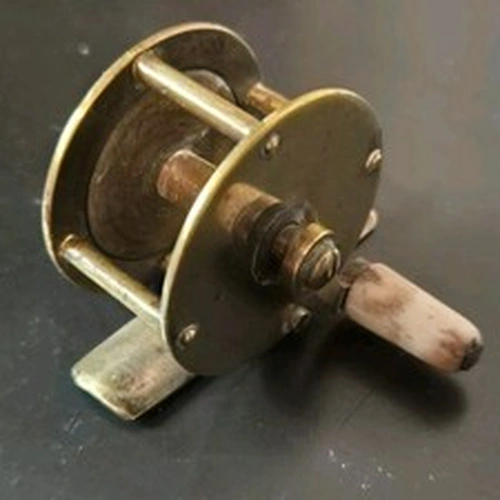 Antique Brass, Fishing Reel, With Bone Handle