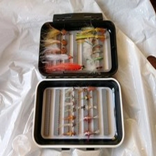 Job Lot 23 Saltwater Fishing Flies In Flybox and Snowbee Sea Bass Specials. 