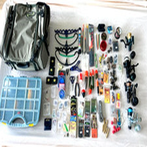 Fishing tackle rucksack and miscellaneous contents