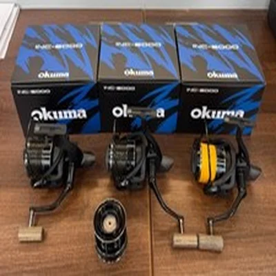 3 x Okuma Inc 6000 Front Drag Fishing Reels + 1 Spare Spool