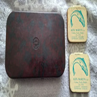Vintage Hardy Neroda Fly Case + some Flies. Ox Blood Colour. + Alex Martin tins.