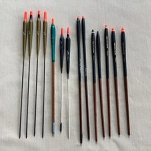 Set of 14 Stick floats,various stems and patterns.