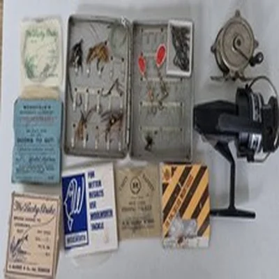 Vintage Fishing Angling Reels, Fly Fishing, Hooks. Old Packaging.