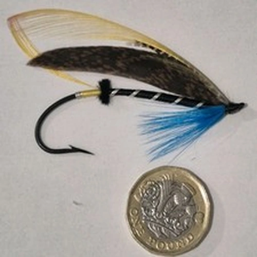 A STUNNING VINTAGE STEEL EYED SALMON FLY BEAUTIFUL COLLECTORS CONDITION 6/0