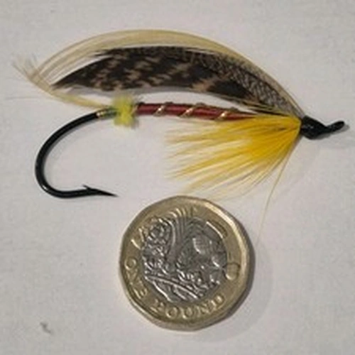 A STUNNING VINTAGE STEEL EYED SALMON FLY BEAUTIFUL COLLECTORS CONDITION 6/0