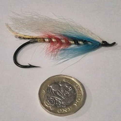 A FINE EARLY VINTAGE STEEL EYED SALMON FLY APROX 8/0 NICE COLLECTORS PIECE