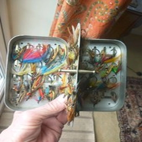 Vintage Wheatley Double Sided Silmalloy Fly Box with Salmon Flies - Fly Fishing