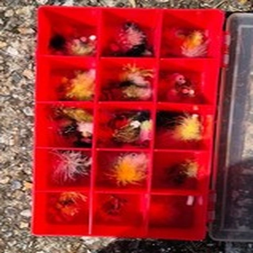 A LARGE BOX APROX 12" X 7" WITH FLIES AS SHOWN IN PICTURES GOOD MIXED LOT