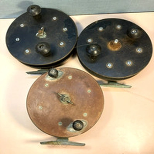Vintage Large Boat Brass And Wood Fishing Reels