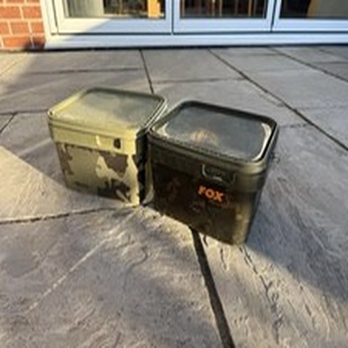 Fox Bait Bucket x2 5 Litre Boilie Bait Storage with Lids USED