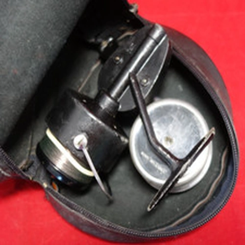 Vintage Mitchell 300 fishing reel in black with spare spool 25lb braid