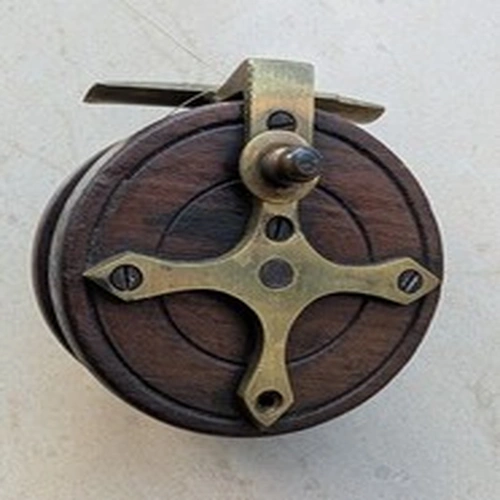 Antique Nottingham Starback Fishing Reel – Wood & Brass – Circa 1900 – Horn Hand