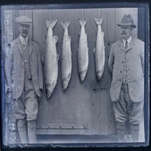 x 12 c1900 Glass Plate Photo Negative Salmon Fishing Booth HAY ON WYE Connection