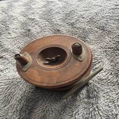 Vintage Wooden And Brass Fishing Reel