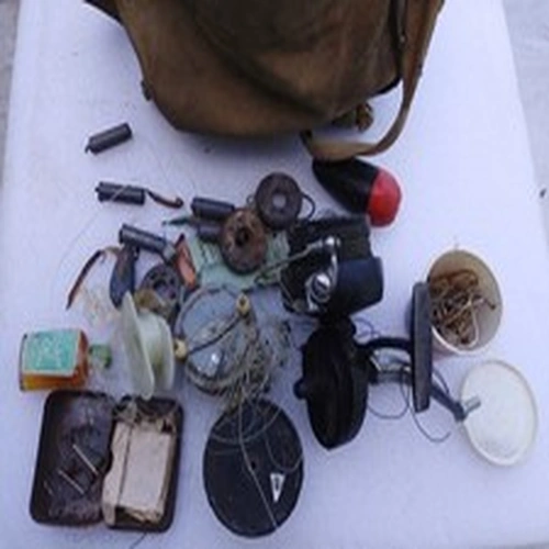 Fishing Stuff Including Weights Hooks Fly's Reels Bag Float Pilchard Oil Line