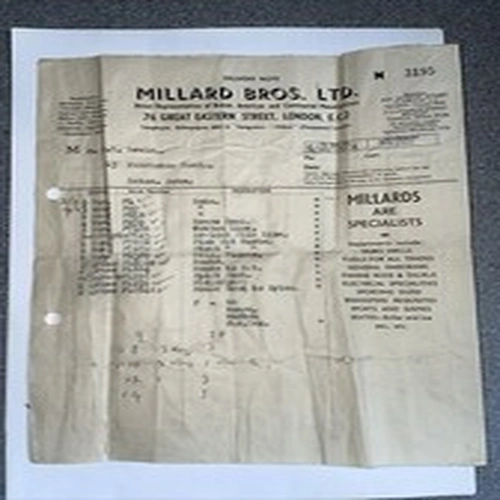 vintage MILLARD BROS LTD (MILBRO) delivery note for fishing rods + tackle c1950s