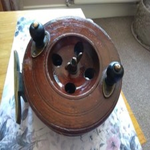 Antique Fishing Reel Oak And Brass And Line