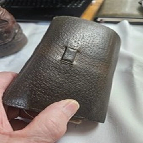 Vintage fly-fishing still used leather, c/w leaders fly' soft shark skin, etc.