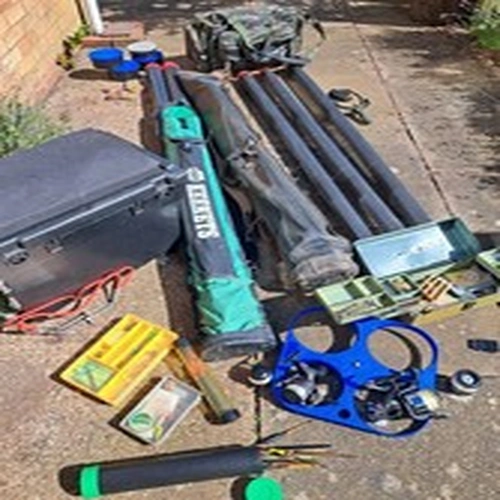 Fishing Tackle Job Lot Rods, Reels, Plastic Seat Creel, Floats Etc. some vintage