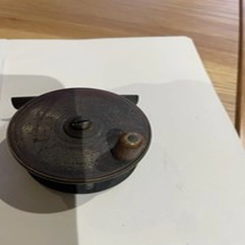 Vintage 2.5 Inches /6cm Dia Brass Reel With What Appears To Be Wooden Handle