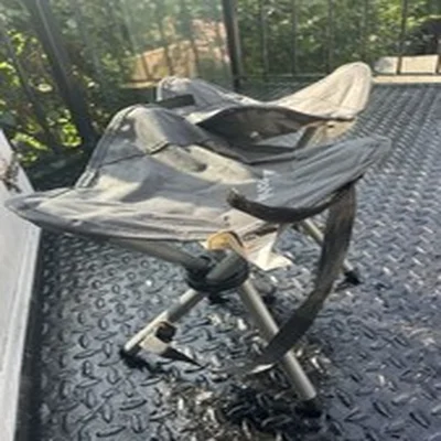 2 Green Euro hike Three Leg Stools 17ins High. Tie around seat & Carry Strap