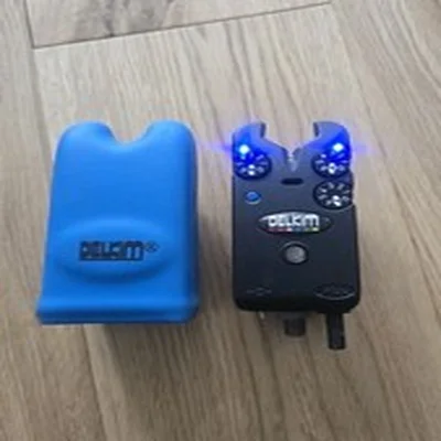 Delkim Txi Plus Blue bite alarm with blue hard case carp tackle setup