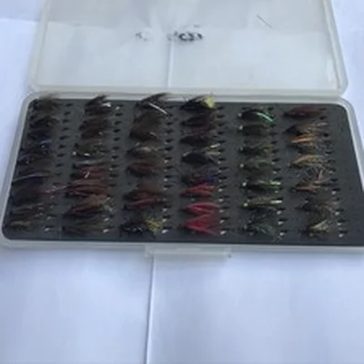 Selection of 60 Wet fly fishing Flies and Slim Jim fly Box.