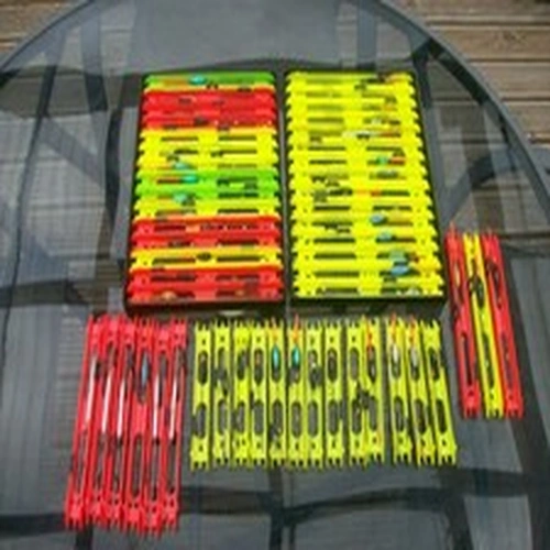 job lot of pole fishing pole rigs - preston , drennan - maver etc 53 in total