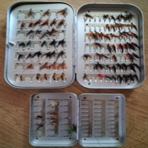 Vintage Fly Fishing Fly Box with Assorted Hand-Tied Trout Flies –