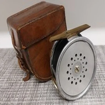 Hardy "PERFECT" 3 3/4 Vintage Fly Fishing Reel & "Farlows" D Block Leather case.