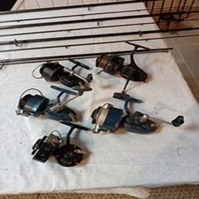 Five Mitchell reels. 300 Pro. 300, Match, 410 A, Old 314 without handle.