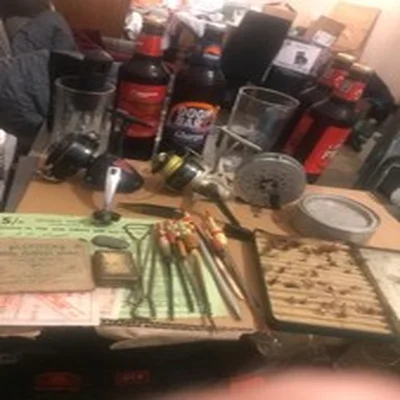 small job lot of vintage fishing items inc reels see pics and description