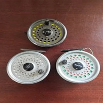 2 X INTREPID RIMFLY KING SIZE 3.5" DIA FLY FISHING REELS FLY LINE & SPARE SPOOL.