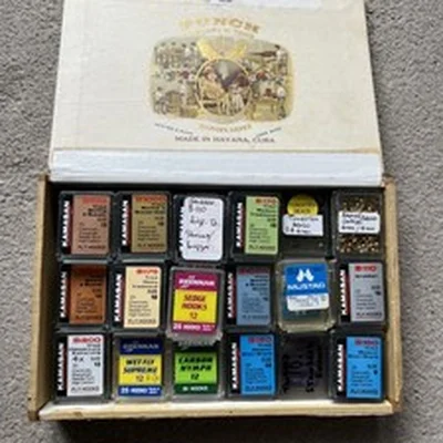 Trout Fly Hooks Mixed Lot With Cigar Box