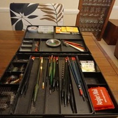 ORIGINAL GALAXY FISHING TACKLE BOX STOCKED WITH LOADS OF VINTAGE FLOATS ETC