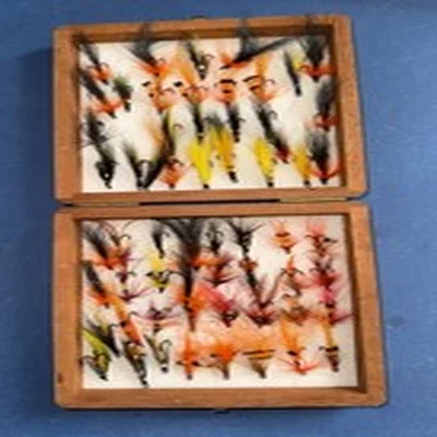 60 X Treble & Double Salmon Flies presented in a Wood Fly Box