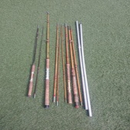 Vintage Bamboo Fishing Rod with Cork Handle and Brass Fittings