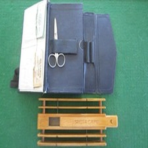 VINTAGE COARSE FISHING COMPENDIUM WOODEN FLOAT WINDER HOOKS SISSORS BLUE