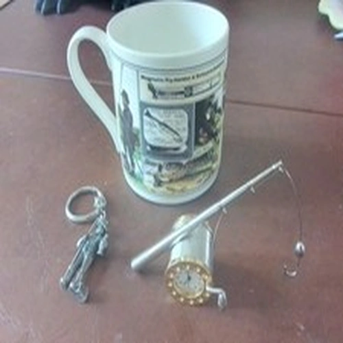 fishing collection  mug ,clock & key ring
