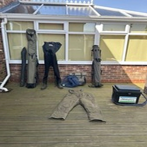 Bundle Of Course/river Fishing Gear. Shimano Abu Garcia Greys Brolly Waders Etc