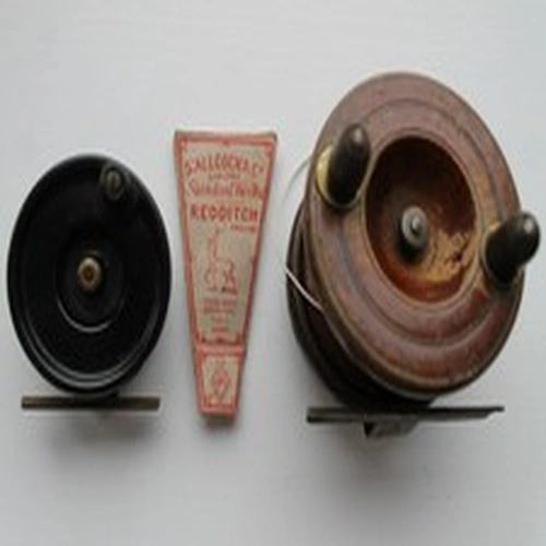 Antique original Allcock Hercules fishing hook packet 1910s plus 2 vintage reels