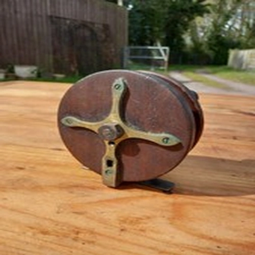Vintage Oak & Brass Fishing Reel