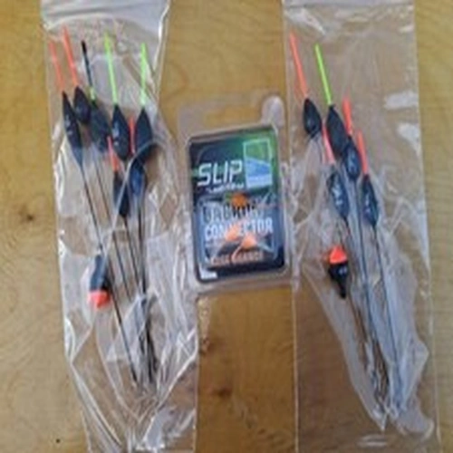 Fourteen mostly new pole floats and connectors fishing angling