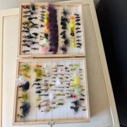 A Wooden Box Of Fishing Flies Roughly 304 In The Box